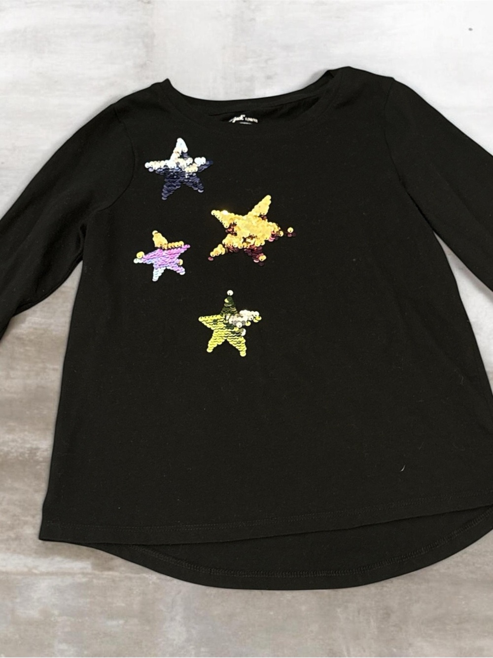 Kids Black Sequin Star Long-Sleeve Top